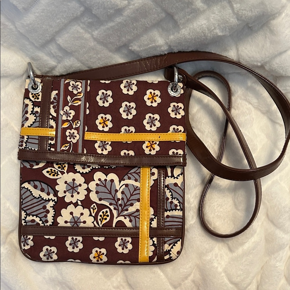 Vera Bradley Brown and Yellow Floral Crossbody Bag